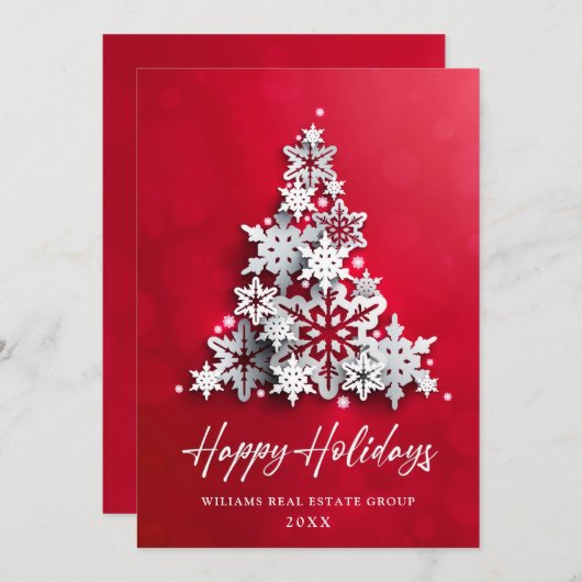 Snowflakes Weihnachtsbaum Firmengrüße Feiertagskarte (Vorne/Hinten)