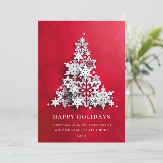 Snowflakes Weihnachtsbaum Firmengrüße Feiertagskarte (Stehend Vorderseite)