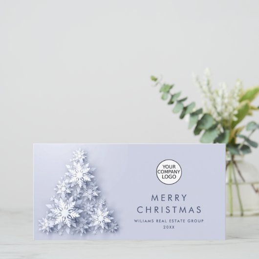 Snowflakes Weihnachtsbaum Firmengrüße Feiertagskarte (Stehend Vorderseite)