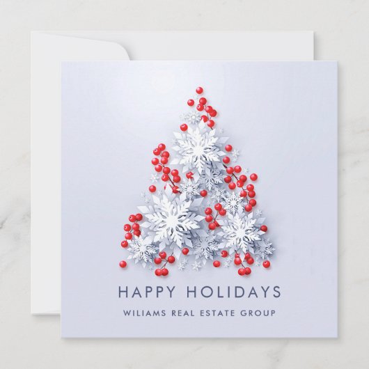 Snowflakes Weihnachtsbaum Firmengrüße Feiertagskarte (Vorderseite)