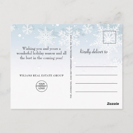 Snowflakes Weihnachtsbaum Firmengrüße Postkarte (Rückseite)