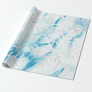 Snowflakes Weihnachtsfeiertag Blue Marble Grau Geschenkpapier