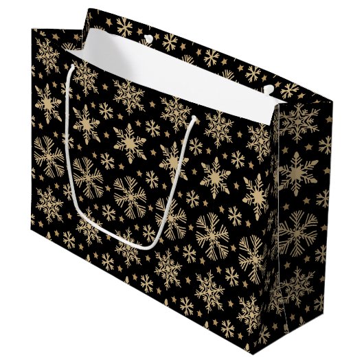 Snowflakes Weihnachtsgeschenk Große Tasche Geschenktüte (Vorderseite Schrägansicht)