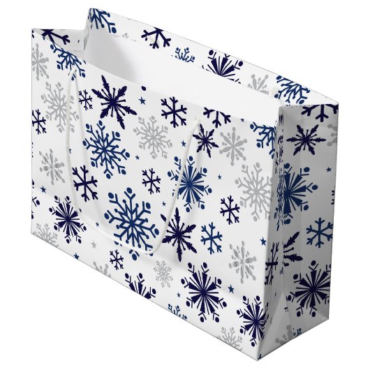 Snowflakes Weihnachtsgeschenk Große Tasche Große Geschenktüte (Vorderseite Schrägansicht)