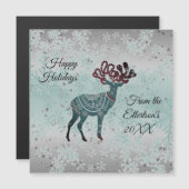 Snowflakes Whimsical Reindeer Christmas Glitter Magnetkarte (Vorne/Hinten)