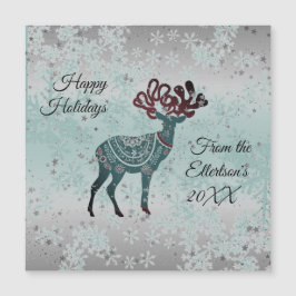 Snowflakes Whimsical Reindeer Christmas Glitter Magnetkarte