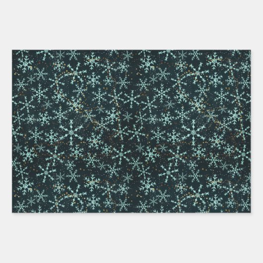Snowflakes White Blue in Black Night Sky Geschenkpapier Set (Vorderseite 2)