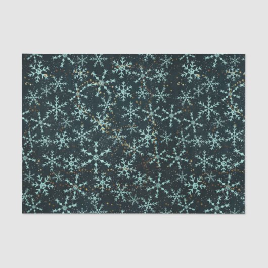 Snowflakes White Blue in Black Night Sky Seidenpapier (Vorderseite)