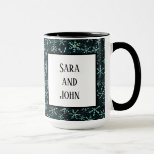 Snowflakes White Blue in Black Night Sky Tasse