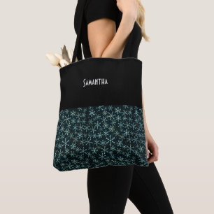 Snowflakes White Blue in Black Sky Name Tasche