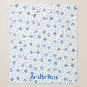 Snowflakes White Pastel Blue Baby Blue Individuell Sherpadecke