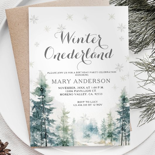 Snowflakes White Winter Onederland Geburtstag Einladung