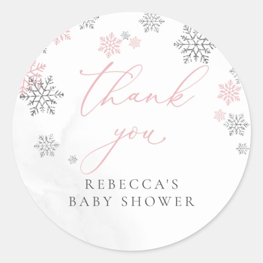 Snowflakes Winter Girl Babydusche Danke Runder Aufkleber (Vorderseite)