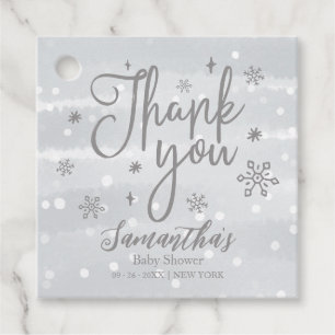 Snowflakes Winter Gray Baby Dusche Danke Geschenkanhänger