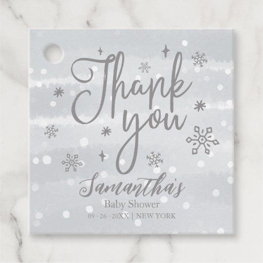 Snowflakes Winter Gray Baby Dusche Danke Geschenkanhänger (Vorderseite)
