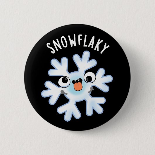 Snowflaky Funny Snow Flake Puff Dark BG Button (Vorderseite)