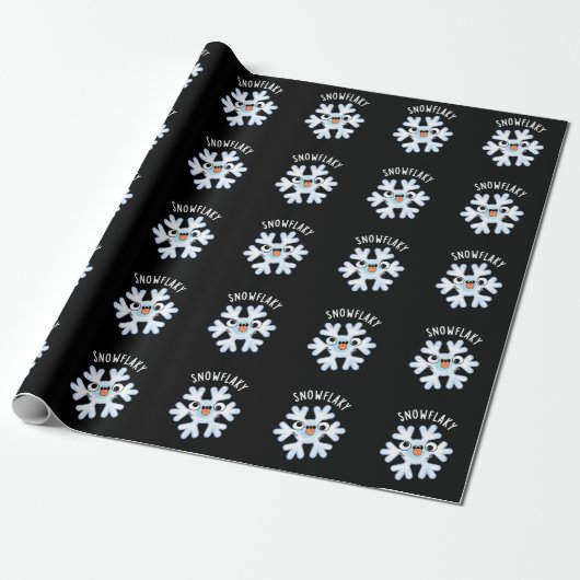 Snowflaky Funny Snow Flake Puff Dark BG Geschenkpapier (Ungerollt)