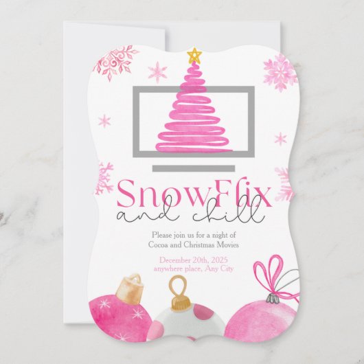 SnowFlix and Chill Christmas Movie Invitation Einladung (Vorderseite)