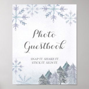 Snowforest Watercolor Foto Gästebuch-Zeichen Poster