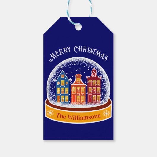Snowglobe Amsterdam Dorf Weihnachten Geschenkanhänger (Rückseite)