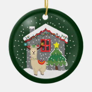 Snowglobe Christmas Llama Keramik Ornament