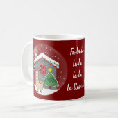 Snowglobe Lama mit Weihnachtsbaum u. Haus Kaffeetasse (Vorderseite Links)