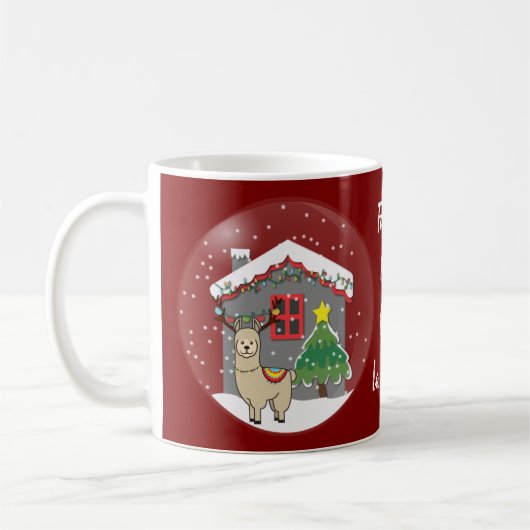 Snowglobe Lama mit Weihnachtsbaum u. Haus Kaffeetasse (Links)