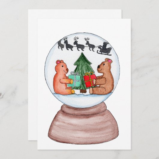 Snowglobe mit Bären Feiertagskarte (Vorne/Hinten)