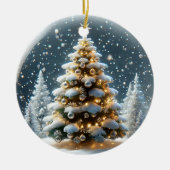 Snowglobe mit Weihnachtsbaum im Schnee Keramik Ornament (Vorne)