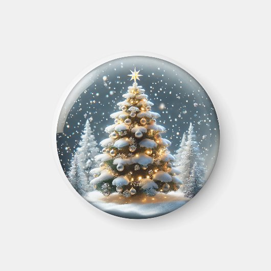 Snowglobe mit Weihnachtsbaum im Schnee Magnet (Vorne)