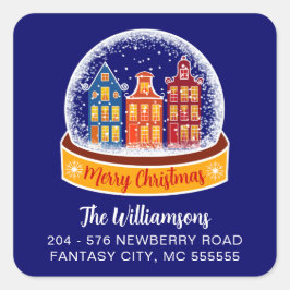 Snowglobe Weihnachtsdorf Rücksendeadresse Quadratischer Aufkleber