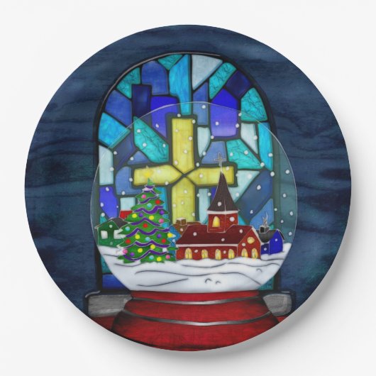 Snowglobe Whimsey Katholischer Urlaub Pappteller (Vorderseite)