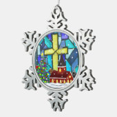 Snowglobe Whimsey Katholischer Urlaub Schneeflocken Zinn-Ornament (Rechts)