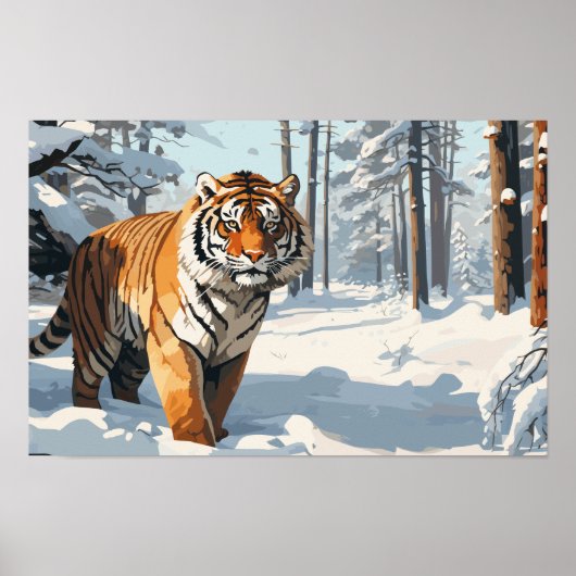 Snowian Tiger in schneebedecktem Wald Poster (Vorne)