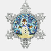 Snowie Snowman Schneeflocken Zinn-Ornament (Vorderseite)