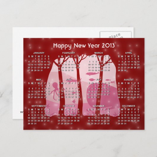 Snowing Fantasy Forest 2013 Kalender Postkarte (Vorne/Hinten)