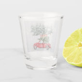 Snowing Red Car Weihnachtsbaum und Geschenke, ZSSP Schnapsglas (Rückseite)