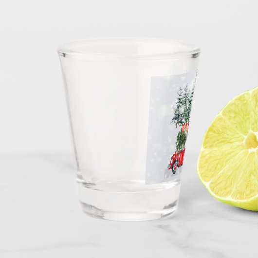 Snowing Red Car Weihnachtsbaum und Geschenke, ZSSP Schnapsglas (Links)