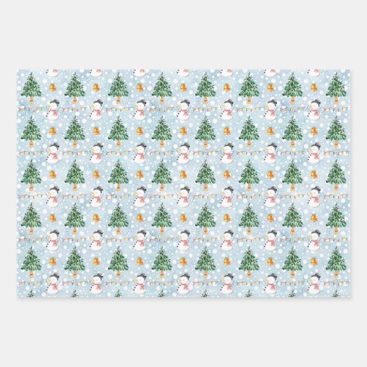 Snowman 3 Snow Coordinated Light Blue Geschenkpapier Set (Vorderseite)