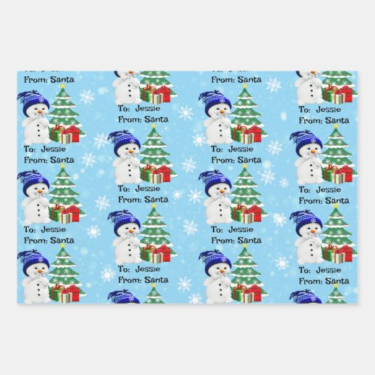 Snowman Add Child's Name 3 Weihnachten Geschenkpapier Set (Vorderseite 2)