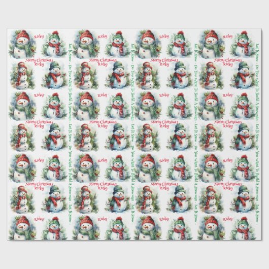 Snowman Add Child's Name Weihnachtskutness Geschenkpapier (Flach)