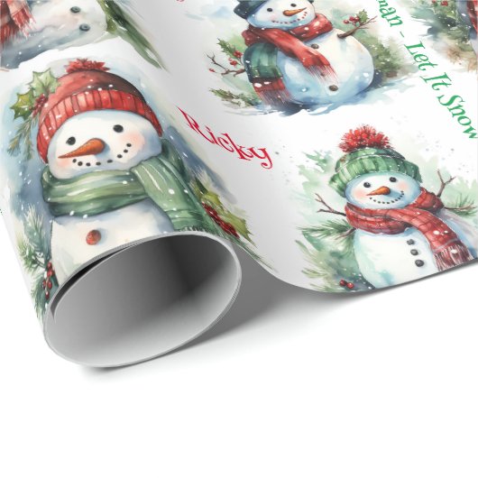 Snowman Add Child's Name Weihnachtskutness Geschenkpapier (Rolleneckpunkt)