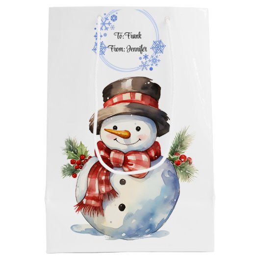 Snowman Add Names Niedlich Weihnachten Mittlere Geschenktüte (Rückseite)