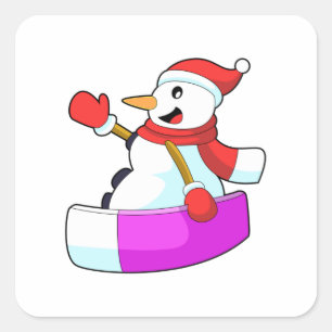 Snowman als Snowboarder mit Sonowboard.PNG Quadratischer Aufkleber
