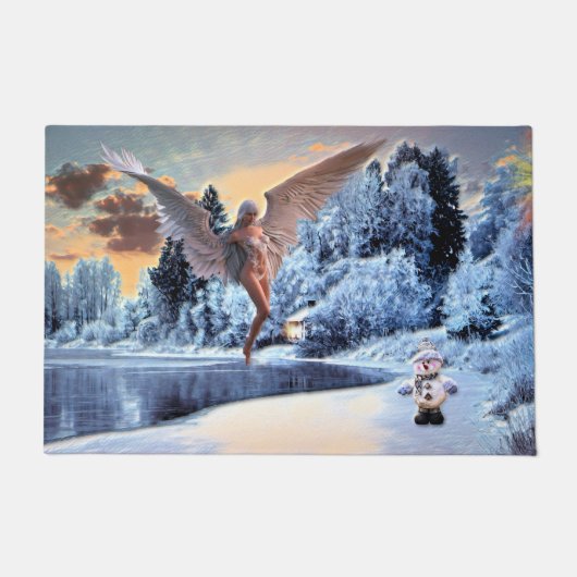Snowman and Angel Fantasy Floor Mat Fußmatte (Vorderseite)