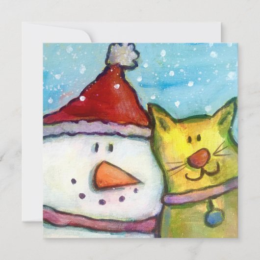 Snowman and Cat Holiday Card Feiertagskarte (Vorderseite)