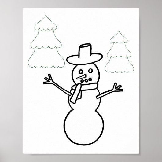 Snowman and Christmas Trees Kontur Poster (Vorne)