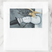 Snowman and dog rechteckiger aufkleber (Tasche)