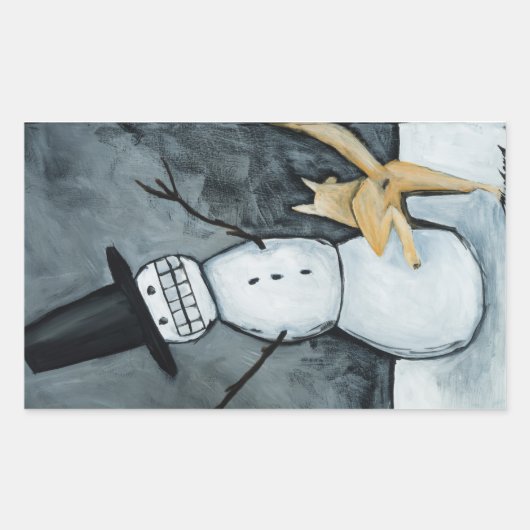 Snowman and dog rechteckiger aufkleber (Vorderseite)