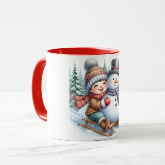 Snowman and Friends Kinder Weihnachten Tasse (Vorderseite Links)